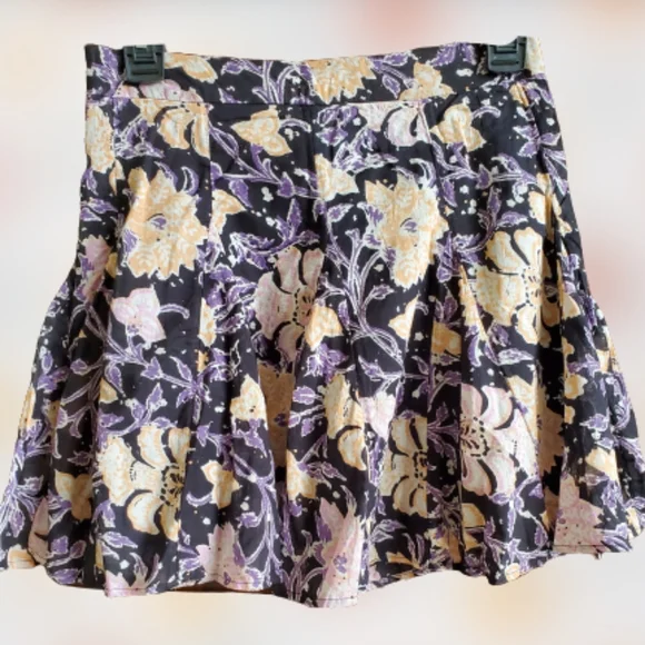 Free people floral pleated mini skirt, 25", black - Picture 6 of 10